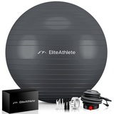 EliteAthlete Gymnastikball Sitzball Büro ergonomisch mit Anti Burst System - Fitness Yoga Schwangerschaft - Schwangerschaftsball Fitnessball Yogaball - Yoga Ball inkl. Luftpumpe - Grey 75cm