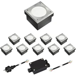 ledscom.de 10er-Set GX53 Pflasterstein Bodeneinbauleuchte NEOLUM für außen, IP67, eckig, 10 x10cm