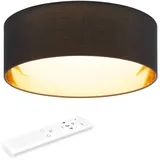 Navaris LED Deckenleuchte Milchglaskuppel - dimmbar mit Fernbedienung - verstellbare Farbtemperatur - Design Stoff Deckenlampe - Schwarz/Gold
