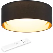 Navaris LED Deckenleuchte Milchglaskuppel - dimmbar mit Fernbedienung - verstellbare Farbtemperatur - Design Stoff Deckenlampe - Schwarz/Gold