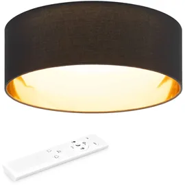 Navaris LED Deckenleuchte Milchglaskuppel - dimmbar mit Fernbedienung - verstellbare Farbtemperatur - Design Stoff Deckenlampe - Schwarz/Gold