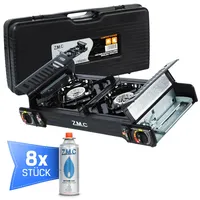 PREMIUM 2 Flammig Campingkocher Outdoor Gaskocher Kochfeld + 8x Gaskartuschen