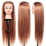 Übungskopf, 61 cm, Friseur-Übungskopf mit Tischklemmenständer, 100% weiches Kunstfaser-Material, Echthaar-Übungskopf, Übungskopf, Kosmetologie-Puppenkopf für Frisur