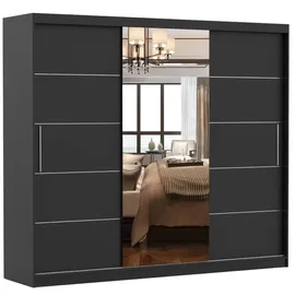 fabryka mebli idczak Schwebetürenschrank Kleiderschrank Schrank mit Spiegel 250cm Schwarz/Schwarz Alba - Schwarz