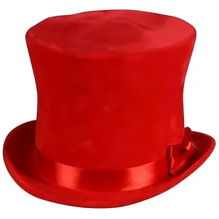 Thetru Velour Zylinder Flair mit Satinband – eleganter Hut für Kostüme, Karneval & Events – für Damen und Herren (Rot)