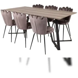 VCM MarinaGRBL Essgruppe Esstisch El Holz dekor grau und 6 Limhamn Esszimmerstühle Velour grau.