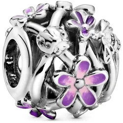 Pandora Charm Moments Offenes Gänseblümchen – lilafarbenes Schmuckstück (798772C02), Silber