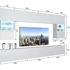 Belini Wohnwand Vollausstattung Wohnzimmer-Set Moderne Schrankwand mit LED-Beleuchtung Anbauwand TV-Schrank Weiß