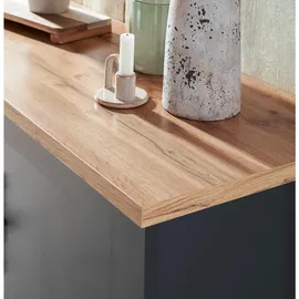 IMV Wohnwand, grau Eiche Landhaus Wohnzimmer, Set 357x170 cm, Soft-Close - Dunkelgrau, Naturbelassen