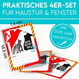 HUND IST KÖNIG Notfall-Aufkleber zur Haustier-Rettung (4er-Set) inkl. Folienstift, Sticker 10,5x7,4cm Made in Germany
