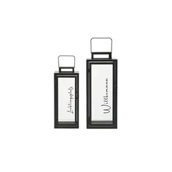 Laterne  2er-Set   , schwarz , Metall,Glas , Maße (cm): B: 20 H: 50