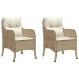 vidaXL Gartenstühle mit Kissen 2 Stk. Beige Poly Rattan