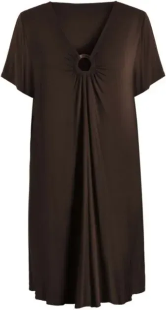 IZURIA Kleid mit V-Ausschnitt, kaffeebraun, mit kurzen Ärmeln, XL