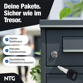NTG Paketbox Wetterfester Stahl grau inkl. Zeitungsfach