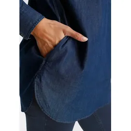 Arizona Jeansbluse "Krempelärmel mit Riegel", im Tunikastil, Gr. 50, blau (dunkelblau), Web, Obermaterial: 100% Baumwolle, Basic, figurumspielend lang, Krempelärmel, Blusen, Jeansbluse,