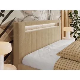 mks möbel Polsterbett GOLD 5 CLASSIC 140/200 - Beige Plüsch - Multipocket-Matratze