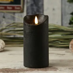 LED Kerze FLAMME - Rustik-Optik - Echtwachs - 3D Flamme - H: 15cm - Batterie - Timer - schwarz