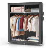 Intirilife Faltschrank 108x170x45 cm in ASCH GRAU - mit Reißverschluss Stoffschrank Kleiderschrank mit Kleiderstange, Fächern und Seitentasche - Cam