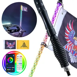 VEVOR 1 Stück 3 Fuß Peitschenlicht mit Federsockel, LED-Peitschenlicht mit App & Fernbedienung, Wasserdichte 360°-Spiral-RGB-Peitsche mit Lauflicht & 2 Flaggen, für UTVs, ATVs, Motorräder, RZR