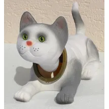 RAKSO Wackel Figur Katze hell grau Wackelfigur H 15 cm groß liegend Dekofigur mit Wackelkopf Gartendeko Gartenskulptur