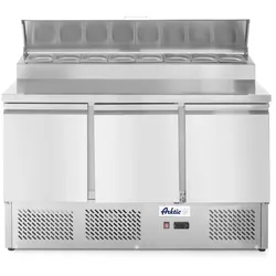 Hendi Kühltisch, dreitürig mit Aufsatz Kühlvitrine 380L, -2/8 ̊C, 230V/310W, R600a
