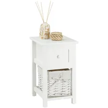 CARO-Möbel Nachttisch weiß Holzwerkstoff, getrocknete Naturmaterialien, Vintage, 28x46x31 cm, Schlafzimmer, Nachttische