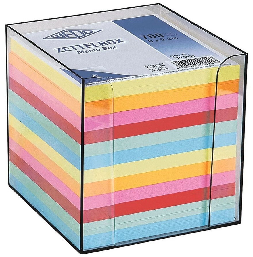 Produktbild WEDO Notizzettel rauchglas, Zettelbox für Papiergröße 90x90 mm, inkl. 700 Blatt bunt