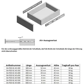 MS Beschläge 1 Paar Vollauszugsführungen Schubladenauszug Push to Open 550mm