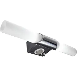 B.K.LICHT Spiegelleuchte "Mithra", weiß, B:44,5cm H:6cm T:11cm, Lampen, LED, Wandlampe, Badezimmer, Metall, Glas, E14, mit Steckdose