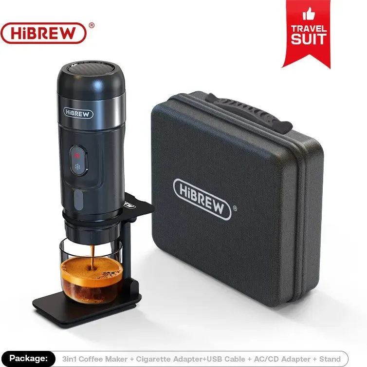 HiBREW H4A portable coffee machine for car & home DC12V expresso coffee maker fit Nexpresso Dolce Pod capsule coffee powder - Black Set