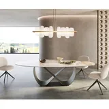 DeLife Esstisch Edge Oval 280x130 Keramik Minas Melange Weiß-Beige Infinity Metall Effektfinish Titan - Beige/Weiß