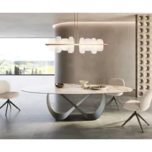 DeLife Esstisch Edge Oval 280x130 Keramik Minas Melange Weiß-Beige Infinity Metall Effektfinish Titan - Beige/Weiß