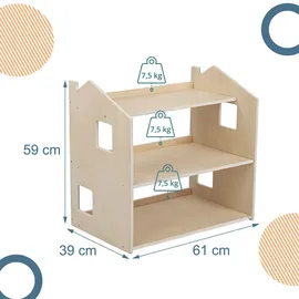Relaxdays Kinderregal Haus 59 x 61 x 39 cm Holz natur bronze