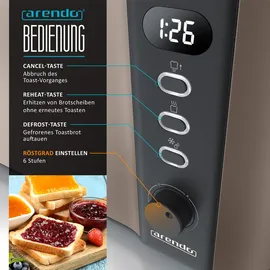 Arendo Toaster für 4 Scheiben, 1500W, Langschlitz, Brötchenaufsatz, Wärmeisoliert, Display, bronze