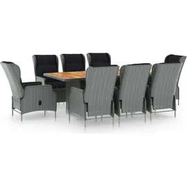 vidaXL Polyrattan Garten-Essgruppe 9-tlg. hellgrau inkl. Auflagen 3060143