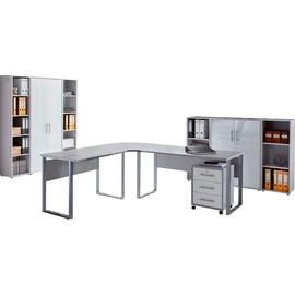 BMG Möbel Büro-Set Tabor Office 5, (Set, 10 tlg.), grau/weiß hochglanz) / weiß, Schreibtisch, Rollcontainer...