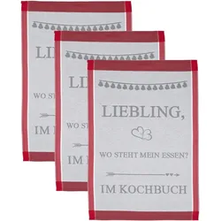 Geschirrtuch ROSS "Liebling, wo steht mein essen... im Kochbuch", grau (grau, rot), B:50cm L:70cm, 100% Baumwolle, Geschirrtücher, Sprüchetuch, aus 100% Baumwolle