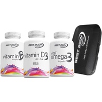 80 Vitamin D3 + Vitamin K2 + Zink Kapseln + 120 Omega 3 Kapseln + 100 Vitamin B Komplex Kapseln + Tablettenbox von Best Body Nutrition