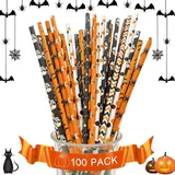 Bunte Papier Trinkhalme, 100 Stück Halloween Strohhalme, Bunte Papier Trinkhalme, für Home Bar Halloween Party Outdoor Picknick