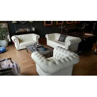 Xlmoebel Wohnzimmer-Set Chesterfield 3+2+1 Echtes Rindsleder Sofa Set 100% Leder, (3-St., 3-Sitzer Sofa/2-Sitzer Sofa/Sessel), Made in Europa weiß