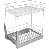 STOLMET Schrankauszug Schrankkorb mit Vollauszug Ausziehbare Küchenschublade mit Soft Close System Korbauszug Küchenschrank Schrank mit Außenbreite 40cm 2 Ablagen 480x545x350mm Chrom Glänzend