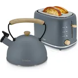 Briebe Nordic Set Toaster 2 Scheiben Breite Schlitze + Wasserkessel Induktion 2,3 L, SKT1177GRY, Grau