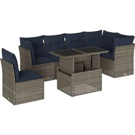 vidaXL 7-teiliges Gartensofa-Set mit Kissen, grau, Polyrattan - Grau
