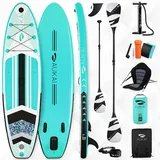 AUKAI SUP Board PRO | Aufblasbares Stand up Paddle Set | 320cm viele Modelle | 5 Jahre Garantie | inkl. Sonderzubehör | 2in1 Paddel Kajak-Sitz Action-Cam-Halterung Fußschlaufe Pumpe Rucksack (Türkis)