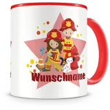 Samunshi® Kindertasse mit Namen Tasse Feuerwehrmann Personalisierte Tasse mit Namen Kinder Kinderbecher mit Namen Kindergarten rot 300ml