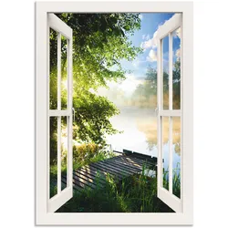 Artland Wandbild »Fensterblick Angelsteg am Fluss«, Fensterblick, (1 St.), als Alubild, Outdoorbild, Leinwandbild, Poster, Wandaufkleber Artland Farbe Bild(er): weiß