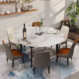WISFOR Esstisch ausziehbar, Küchentisch für 4-8 Personen, Esszimmertisch Marmor Optik, 130cm-160cm Rechteckig Tisch mit rutschfesten Beinen aus M...