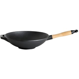 GAUMENKICK Wok aus Gusseisen mit Holzgriff Bratpfanne D: 30cm