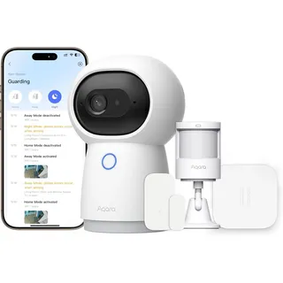 Aqara Home Security System Kit Y100-4-Stück Drahtloses Heim-Alarmsystem mit 2K Kamera-Hub G3, 3 Smart Sensors, Lokale Automatisierung & 24/7-Alarm, Unterstützt HomeKit, Google Home, Alexa