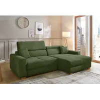 Ecksofa JOCKENHÖFER GRUPPE "Slider, L-Form, 140kg Belastbarkeit", grün 426, 03, B:279cm T:126cm, Korpus: 100% Polyester, Kissen: 100% Polyester, Sofas, elektromotorische Sitztiefenverstellung,USB-Ladeports,mit Kopfstützen